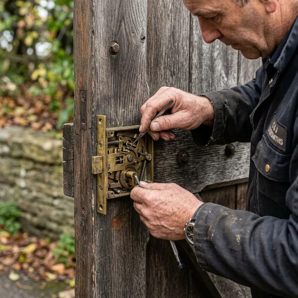 USPS-approved mailbox lock cylinder installation on a metal mailbox panel in the Bronx